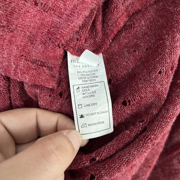 Mododoc Hi-Lo Eyelet Sweater Womens Small Burgundy Wine Long Sleeve Lightweight - Picture 9 of 9